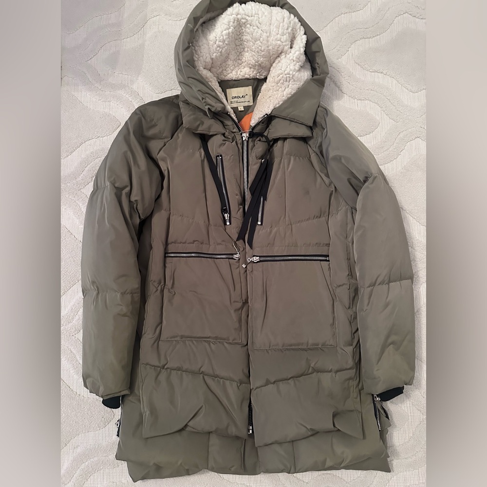 Orolay Olive Green Puffer Coat with Hood